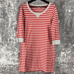 Banana Republic Size‎ M Striped Scoop Neck Sweater Dress Orange White 3/4 Sleeve